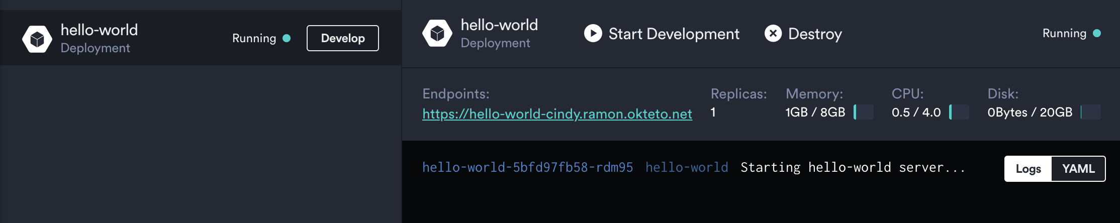 Okteto Cloud UI Ruby